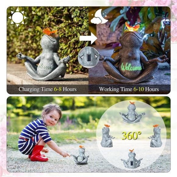 Solar Frog Garden Statues for Porch Patio Yard Decorations Ideal Frog Gifts - Picture 3 of 7